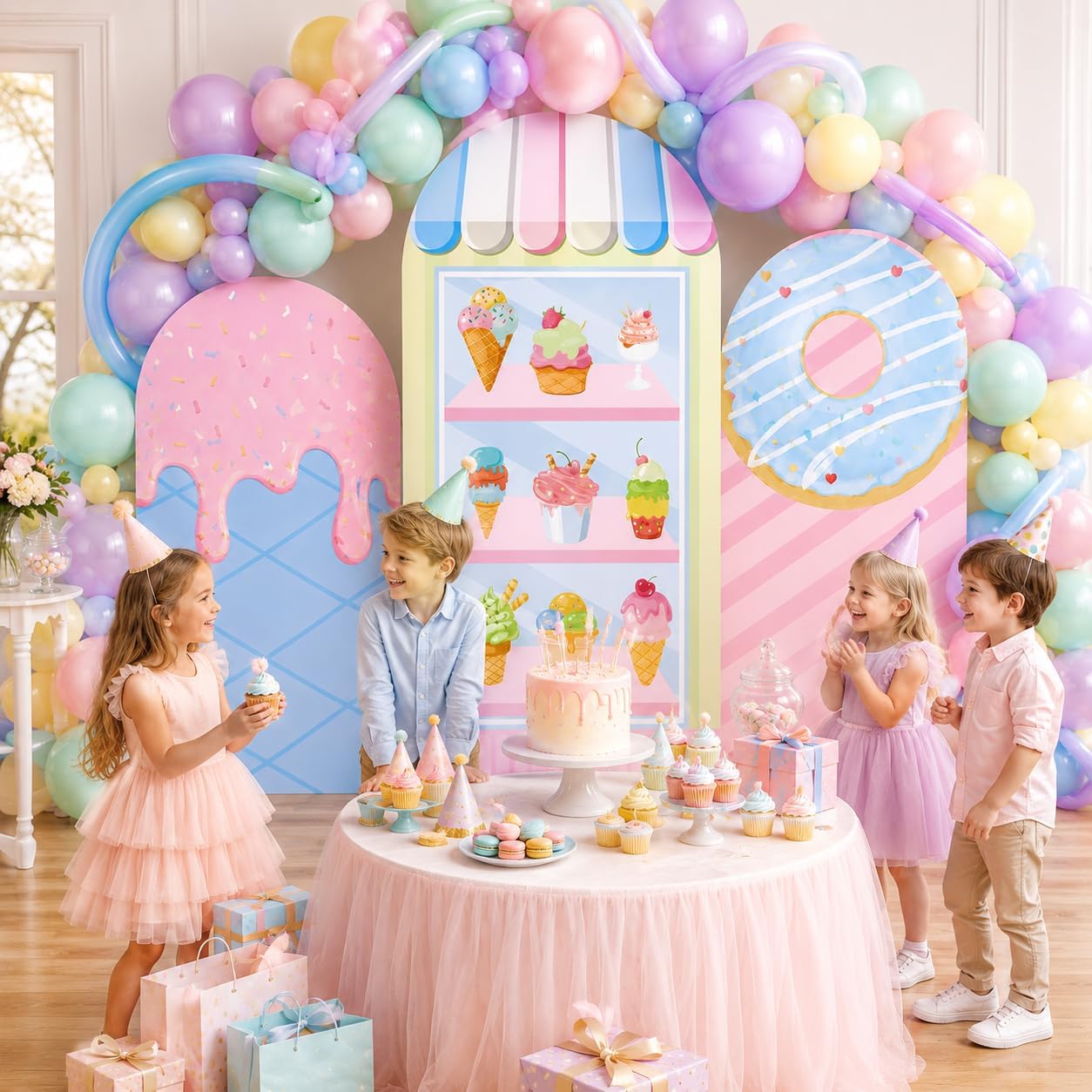 Dessert Table Backdrop - Custom 2-sided Ice Cream Party Arch