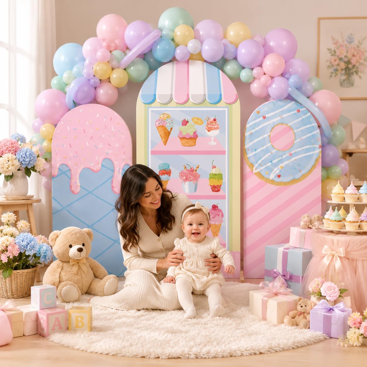 Custom 2-sided Ice Cream Party - огляд і ціна Dessert Table Backdrop