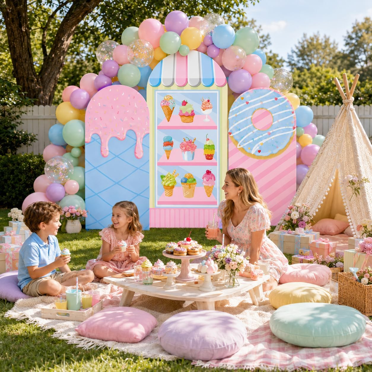 Custom 2-sided Ice Cream Party - огляд і ціна Dessert Table Backdrop