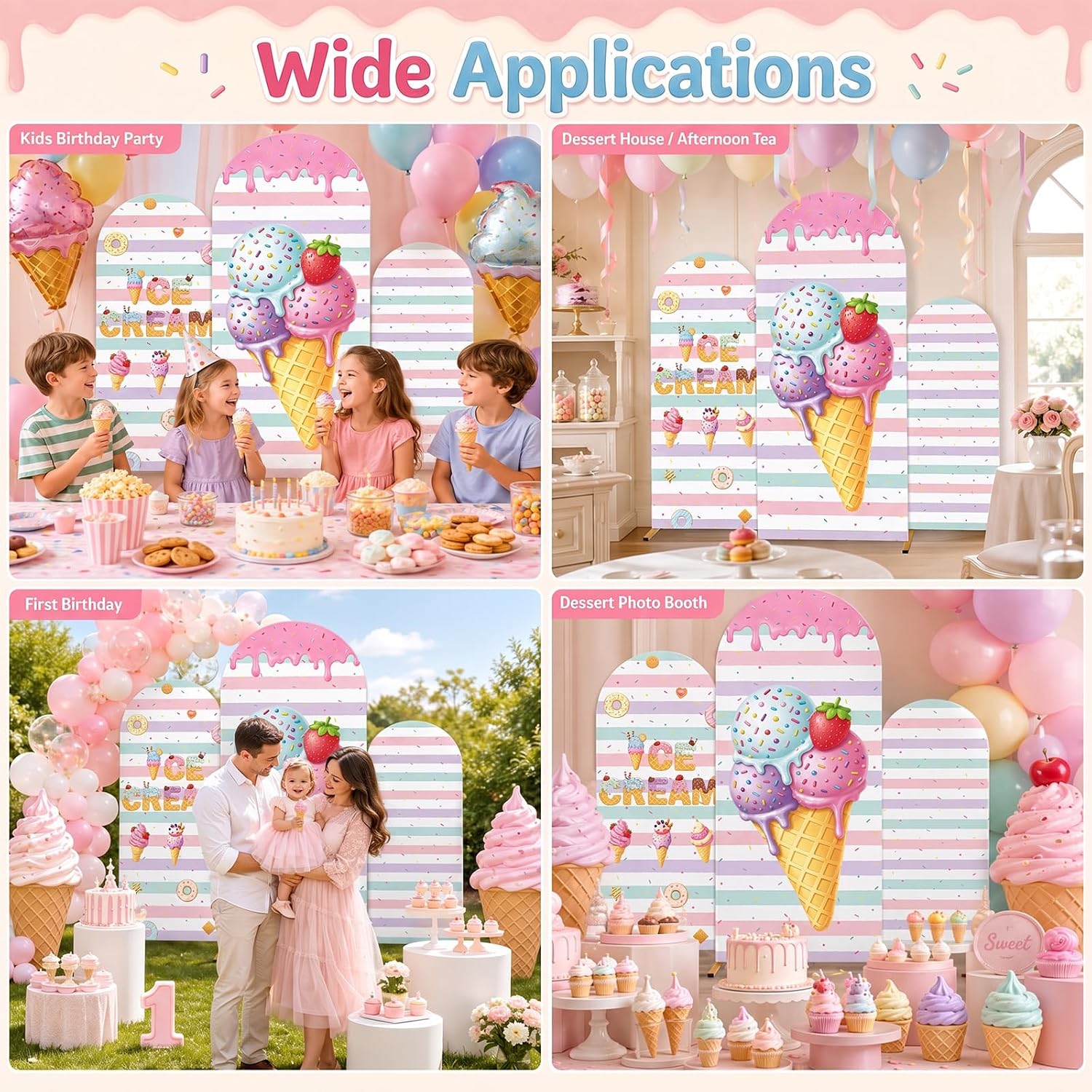 Custom 2-sided Striped Ice Cre - огляд і ціна Dessert Table Backdrop